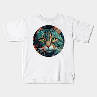 Cool Calico Cat with Flower V2 Circle Kids T-Shirt